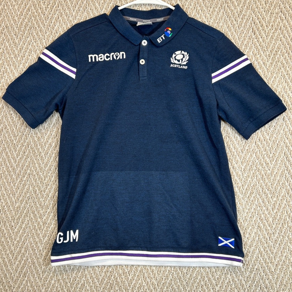 Macron Shirt Mens Medium Blue Scotland Jersey Rugby Polo BT GJM